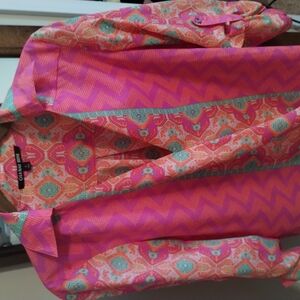 Gianni Bini Pink and Orange Patterned Blouse
